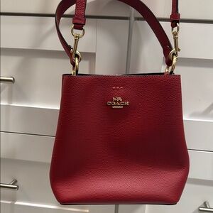 Coach Red Leather Shoulder Bag with Gold Hardware